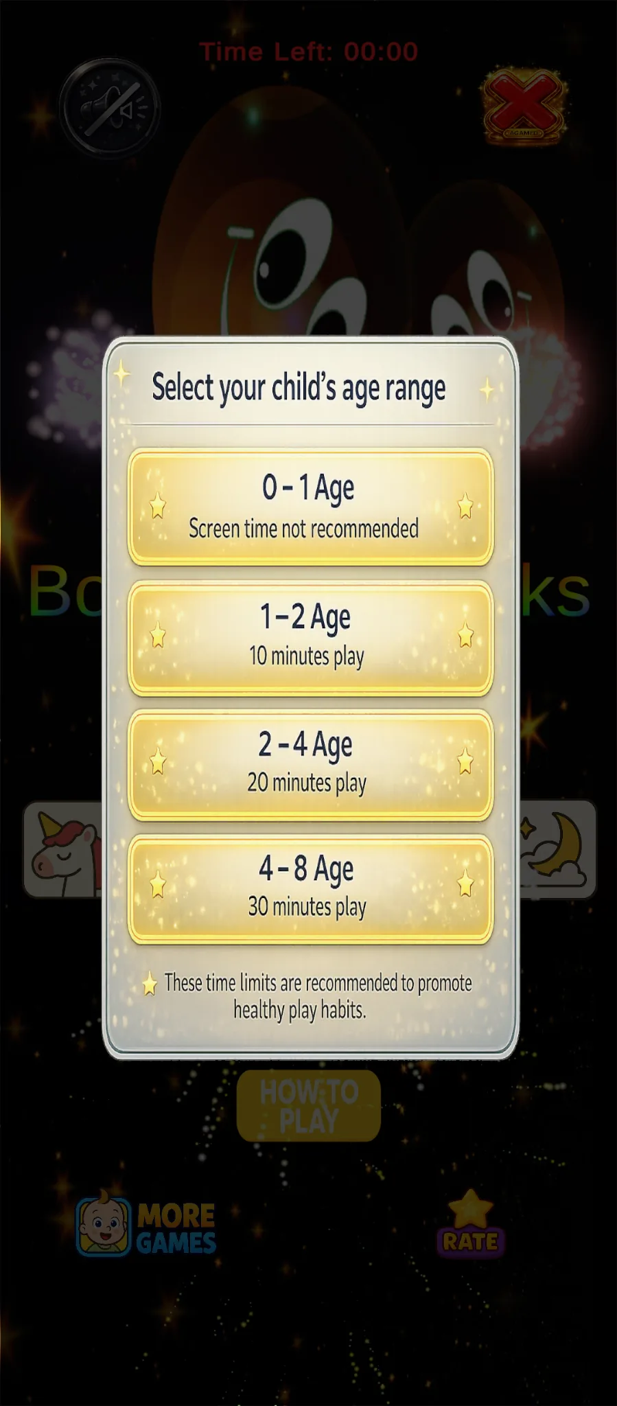 Boomy Fireworks ebeveyn oyun süresi kontrol ekranı