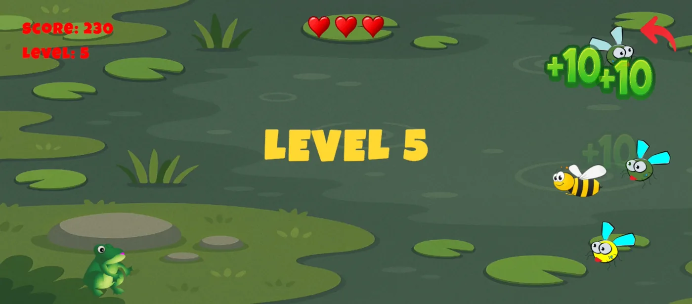 Funny Hunter Frog 5. bölüm — nilüferli yeşil gölet, ekranda daha çok böcek