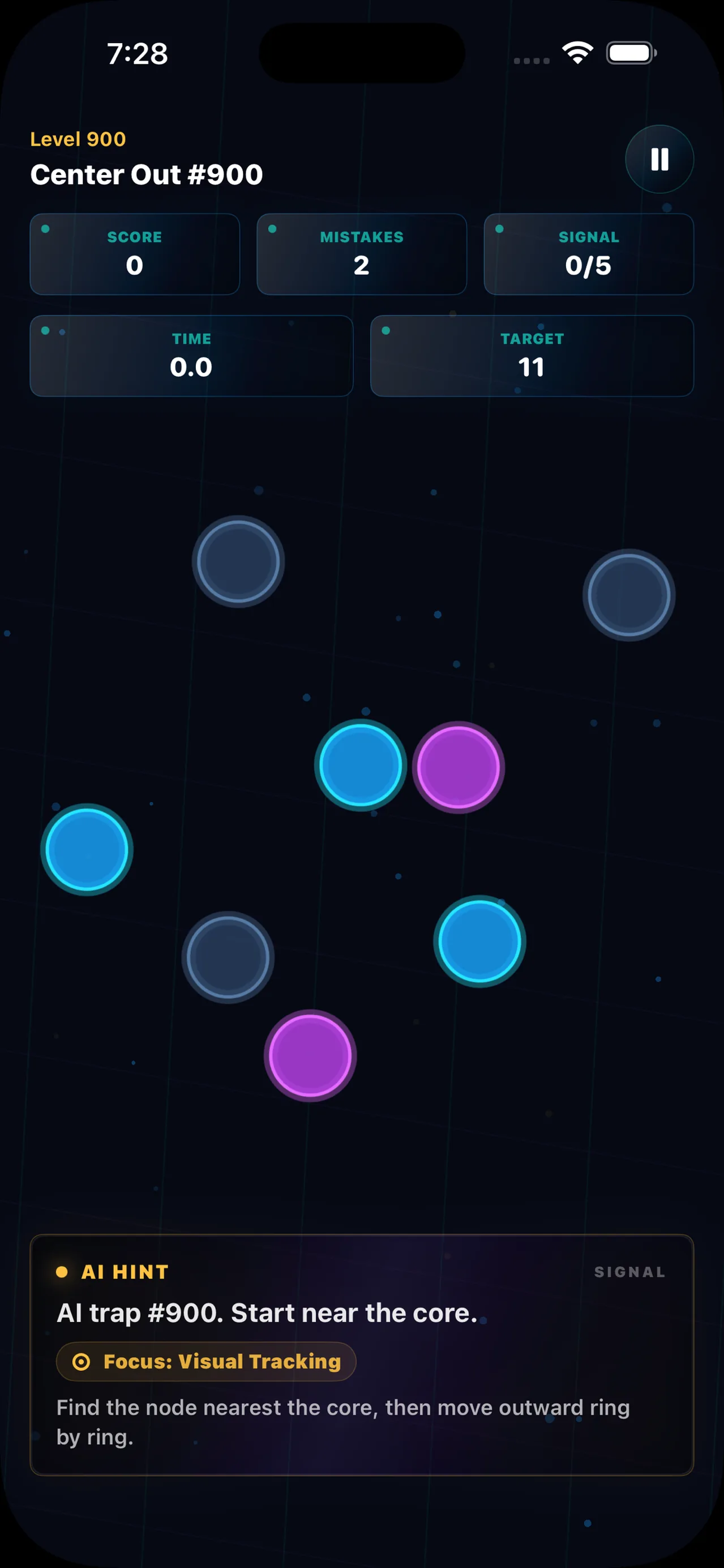 MindTrap AI Merkezden Dışa bölümü — çekirdeğe en yakın düğümden başla, halka halka dışa çık