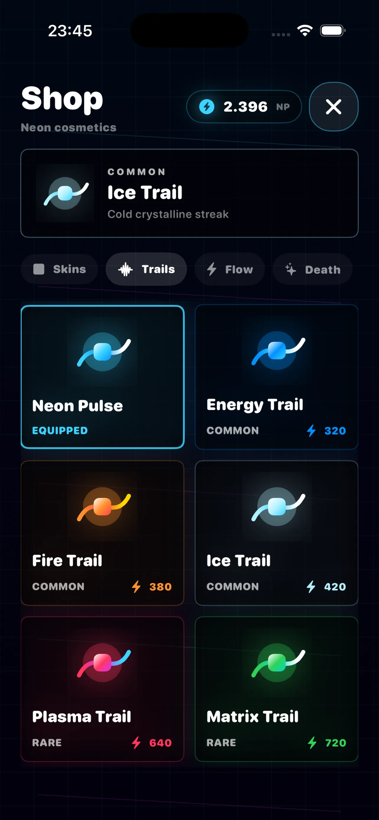 Swipe Escape shop — skins, trails and effects in Common and Rare tiers